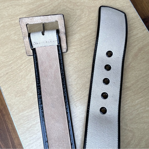 Oscar De La Renta Wm’s Wide Canvas Patent Black Leather Belt Sz XS/XXS main image 4
